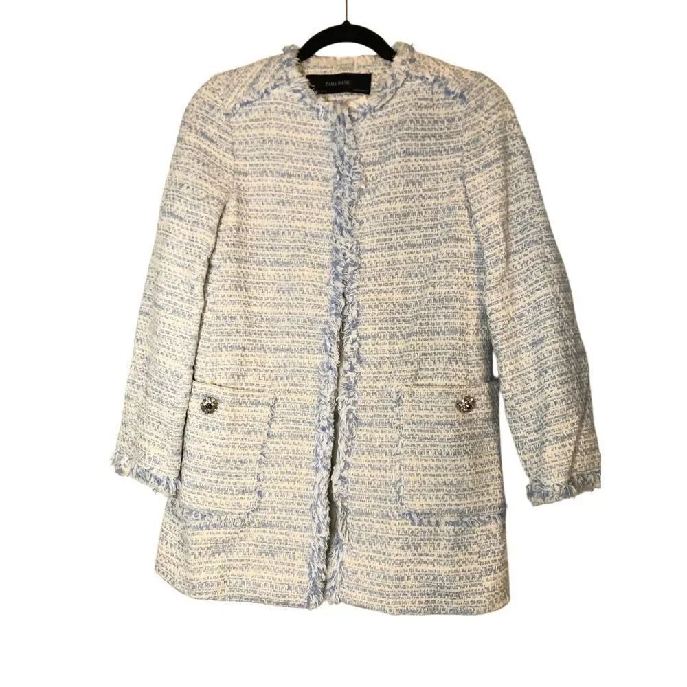 Zara Classic Tweed Jacket with embellished buttons sz XS Preppy Academia old mon
